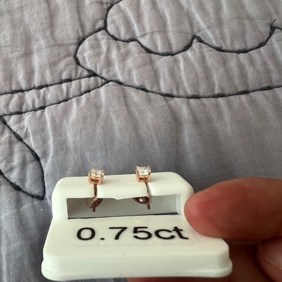 Moissanite Stud Earrings – 0.75 CTW, VVS D Color – 925 Silver, Rose Gold Plated - Picture 2 of 5